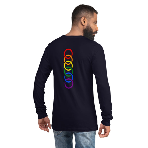 Gay Pride Rainbow Vertical Circles Back Graphic LGBTQ+ Unisex Long Sleeve T-Shirt