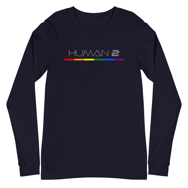 Human 2 Single Stripe LGBTQ+ Gay Pride Flag Horizontal Front Large Graphic Unisex Long Sleeve T-Shirt
