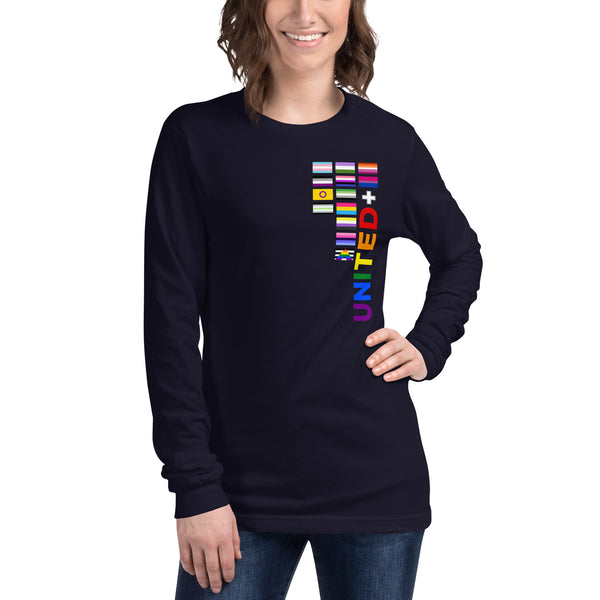 United Pride Vertical Front Graphic LGBTQ+ Unisex Long Sleeve T-Shirt