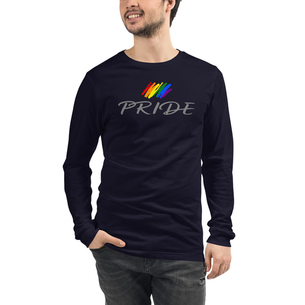 Gay Pride Rainbow Brush Strokes Front Center Graphic LGBTQ+ Unisex Long Sleeve T-Shirt