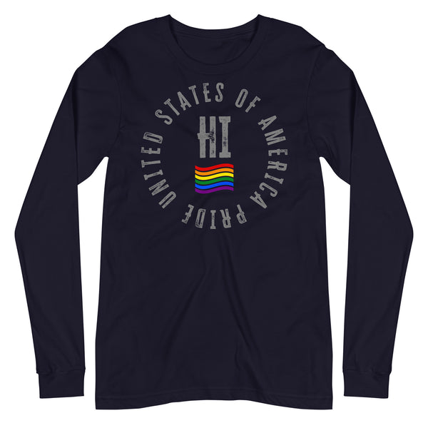 Hawaii LGBTQ+ Gay Pride Large Front Circle Graphic Unisex Long Sleeve T-Shirt
