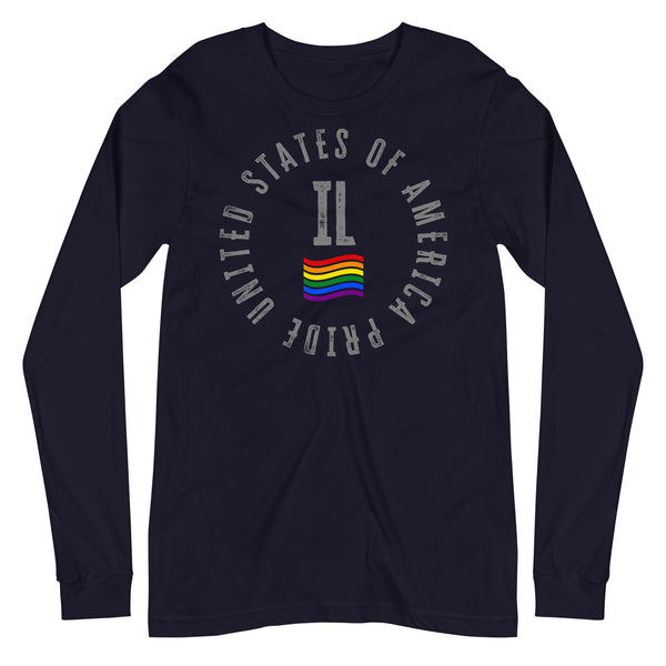 Illinois LGBTQ+ Gay Pride Large Front Circle Graphic Unisex Long Sleeve T-Shirt