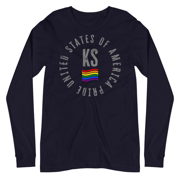 Kansas LGBTQ+ Gay Pride Large Front Circle Graphic Unisex Long Sleeve T-Shirt