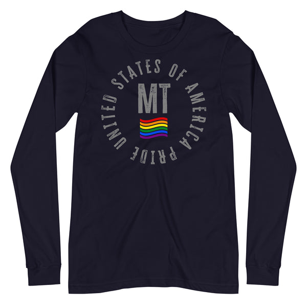 Montana LGBTQ+ Gay Pride Large Front Circle Graphic Unisex Long Sleeve T-Shirt