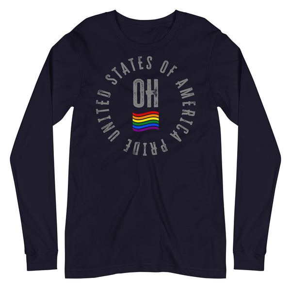 Ohio LGBTQ+ Gay Pride Large Front Circle Graphic Unisex Long Sleeve T-Shirt