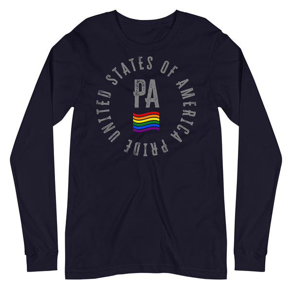 Pennsylvania LGBTQ+ Gay Pride Large Front Circle Graphic Unisex Long Sleeve T-Shirt