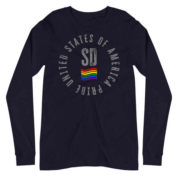 South Dakota LGBTQ+ Gay Pride Large Front Circle Graphic Unisex Long Sleeve T-Shirt