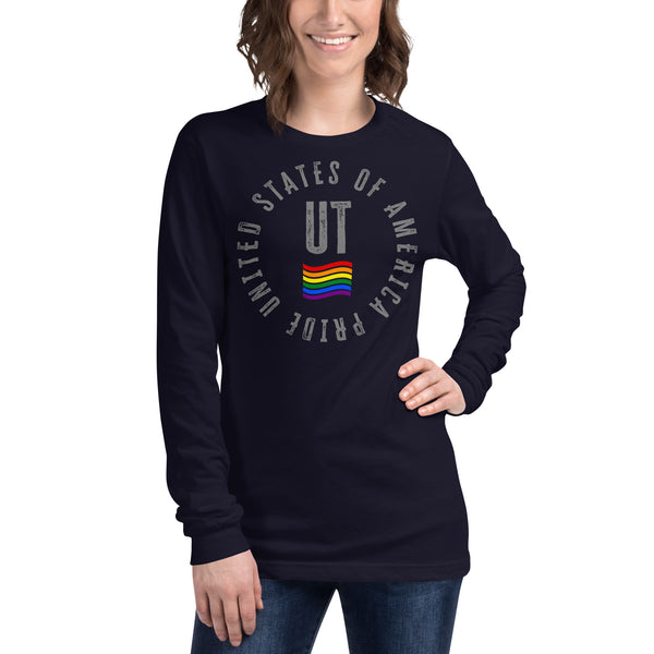 Utah LGBTQ+ Gay Pride Large Front Circle Graphic Unisex Long Sleeve T-Shirt