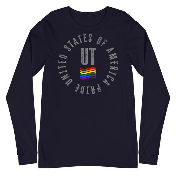 Utah LGBTQ+ Gay Pride Large Front Circle Graphic Unisex Long Sleeve T-Shirt