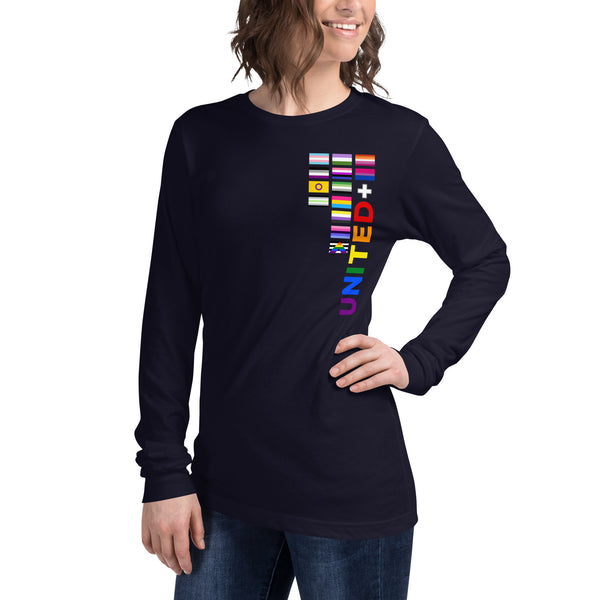 United Pride Vertical Front Graphic LGBTQ+ Unisex Long Sleeve T-Shirt