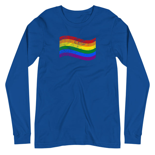 Gay Pride Rainbow Colors Large Distressed Front Graphic LGBTQ+ Unisex Long Sleeve T-Shirt