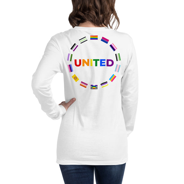 United Pride Graphic Circle on Back LGBTQ+ Unisex Long Sleeve T-Shirt