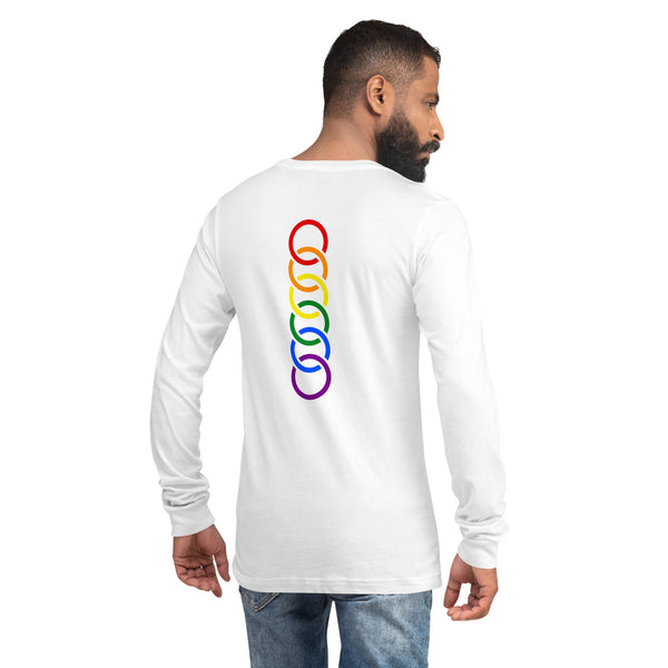 Gay Pride Rainbow Vertical Circles Back Graphic LGBTQ+ Unisex Long Sleeve T-Shirt