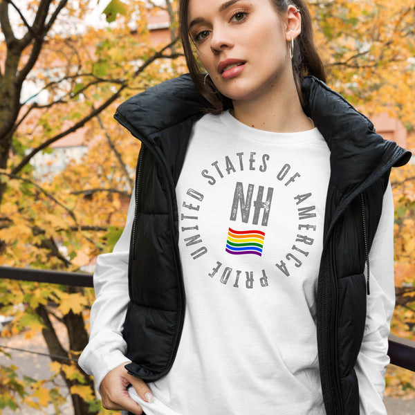 New Hampshire LGBTQ+ Gay Pride Large Front Circle Graphic Unisex Long Sleeve T-Shirt