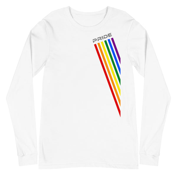 White Slanted Gay Pride Graphic LGBTQ+ Unisex Long Sleeve Tee