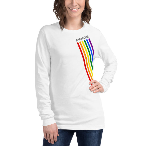 White Slanted Gay Pride Graphic LGBTQ+ Unisex Long Sleeve Tee