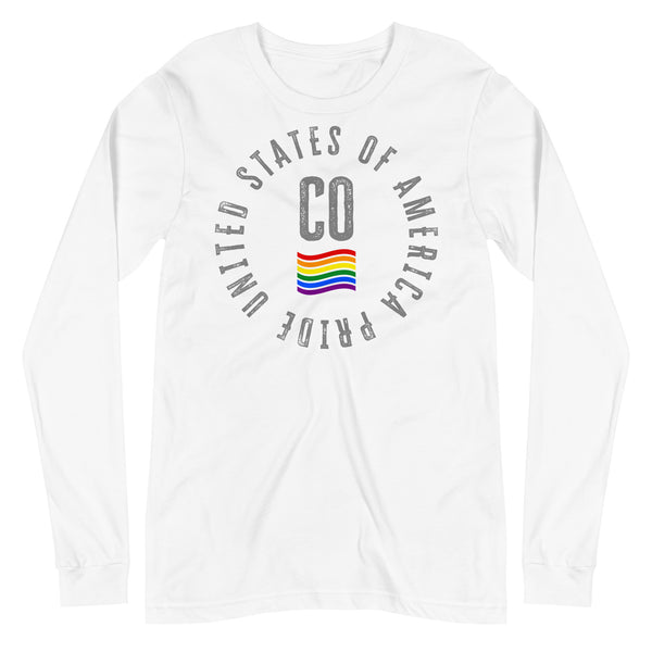 Colorado LGBTQ+ Gay Pride Large Front Circle Graphic Unisex Long Sleeve T-Shirt