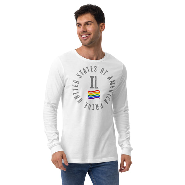 Illinois LGBTQ+ Gay Pride Large Front Circle Graphic Unisex Long Sleeve T-Shirt