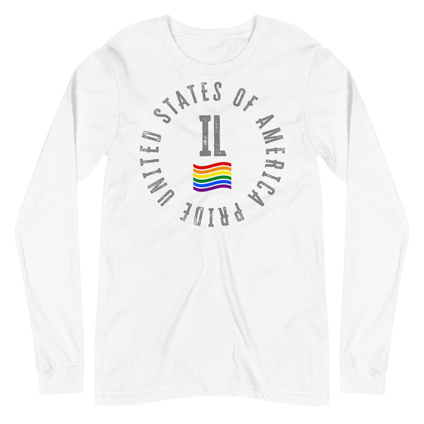 Illinois LGBTQ+ Gay Pride Large Front Circle Graphic Unisex Long Sleeve T-Shirt