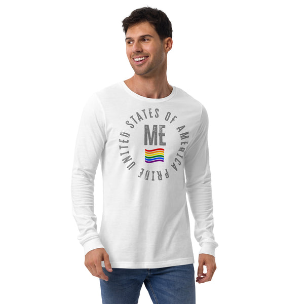 Maine LGBTQ+ Gay Pride Large Front Circle Graphic Unisex Long Sleeve T-Shirt