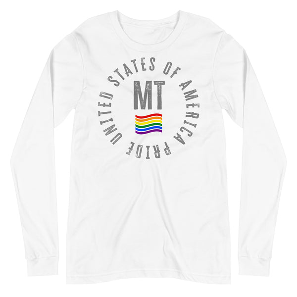 Montana LGBTQ+ Gay Pride Large Front Circle Graphic Unisex Long Sleeve T-Shirt