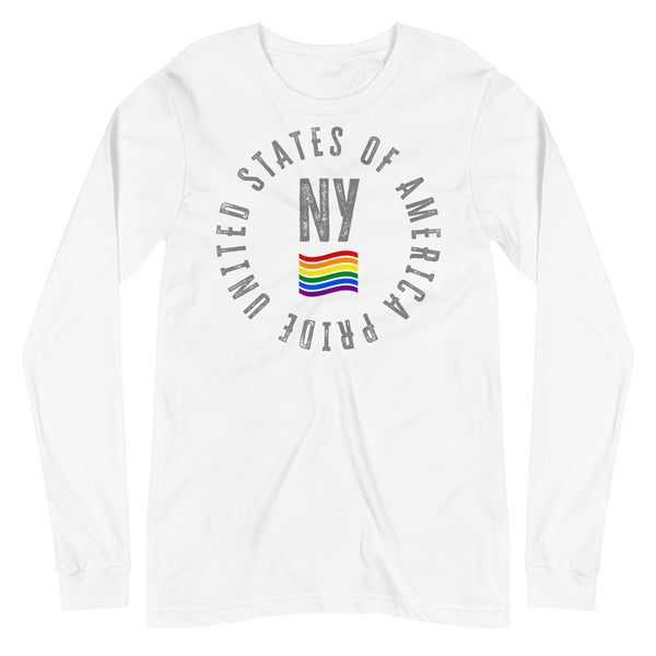 New York LGBTQ+ Gay Pride Large Front Circle Graphic Unisex Long Sleeve T-Shirt