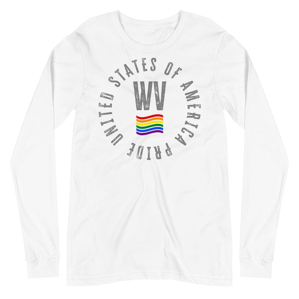 West Virginia LGBTQ+ Gay Pride Large Front Circle Graphic Unisex Long Sleeve T-Shirt