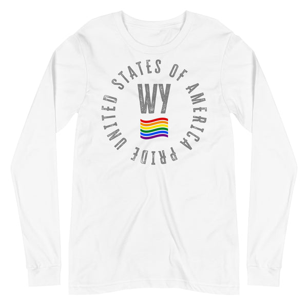 Wyoming LGBTQ+ Gay Pride Large Front Circle Graphic Unisex Long Sleeve T-Shirt