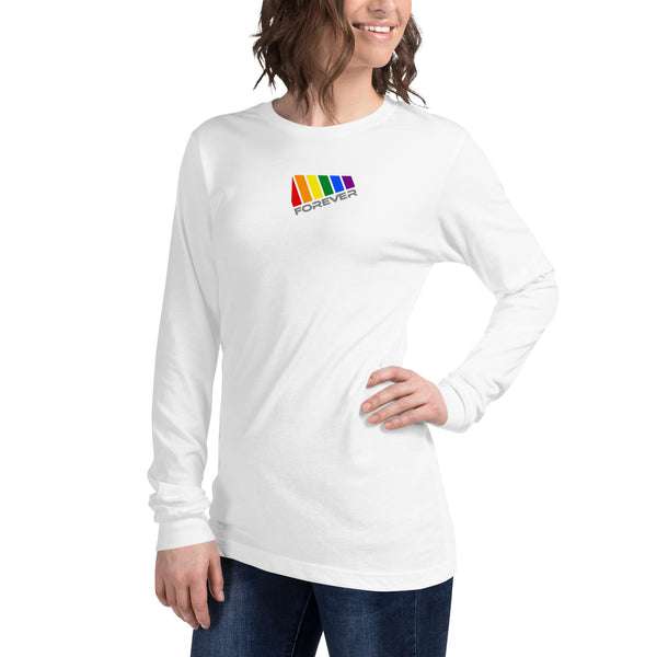 White Slanted Forever Gay Pride Graphic LGBTQ+ Unisex Long Sleeve Tee