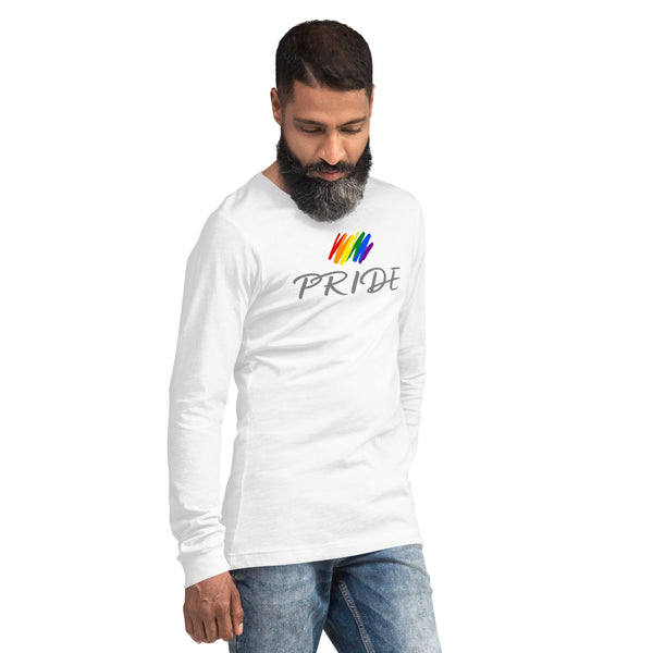 Gay Pride Rainbow Brush Strokes Front Center Graphic LGBTQ+ Unisex Long Sleeve T-Shirt