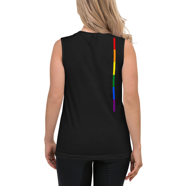 LGBTQ+ Classic Gay Pride Rainbow Single Vertical Stripe Women's Muscle T-Shirt