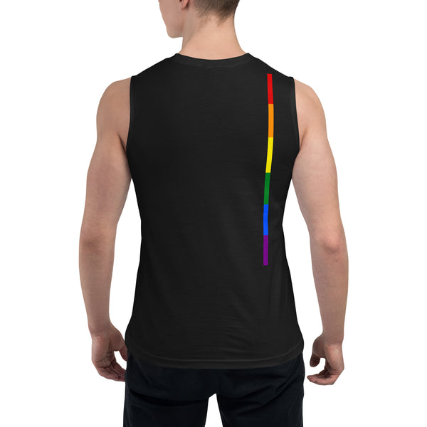LGBTQ+ Classic Gay Pride Rainbow Single Vertical Stripe Men's Muscle T-Shirt