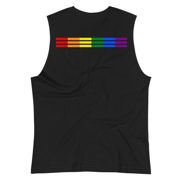 LGBTQ+ Classic Gay Pride Rainbow Triple Striped Back Unisex Muscle T-Shirt