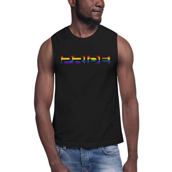 LGBTQ+ Rainbow Gay Pride Flag Horizontal Front Large Transparent Graphic Men's Muscle T-Shirt