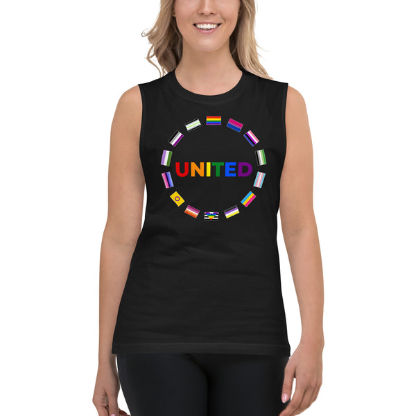 United Pride Graphic Circle Front LGBTQ+ Unisex Muscle T-Shirt