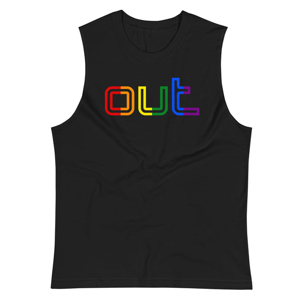 Gay Pride Rainbow Out Front Graphic LGBTQ+ Unisex Muscle T-Shirt
