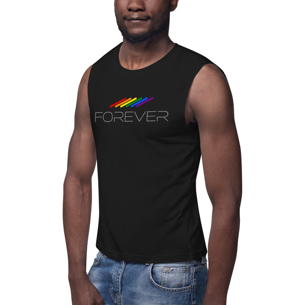 Forever Proud LGBTQ+ Gay Pride Tilted Lines Graphic Unisex Muscle T-Shirt