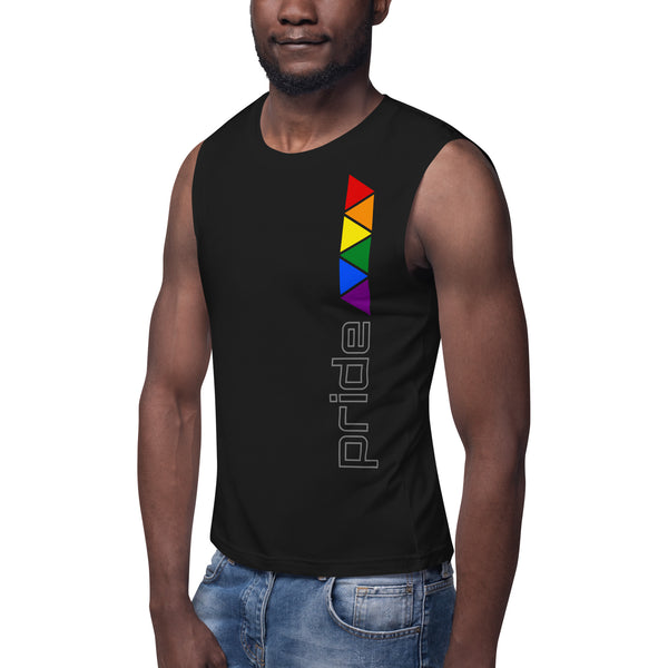 Gay Pride Rainbow Triangles Vertical Graphic LGBTQ+ Unisex Muscle T-Shirt