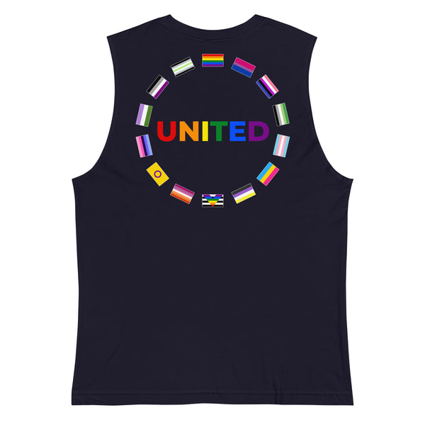 United Pride Graphic Circle on Back LGBTQ+ Unisex Muscle T-Shirt