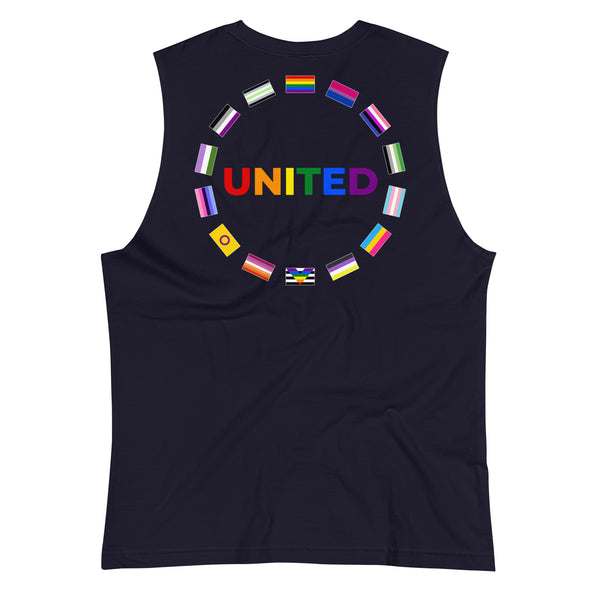 United Pride Graphic Circle on Back LGBTQ+ Unisex Muscle T-Shirt