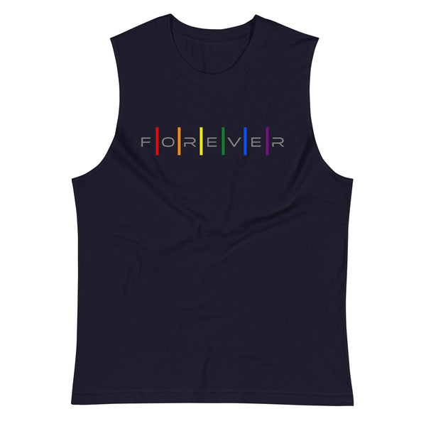 Forever Proud LGBTQ+ Gay Pride Alternating Letters Unisex Muscle T-Shirt