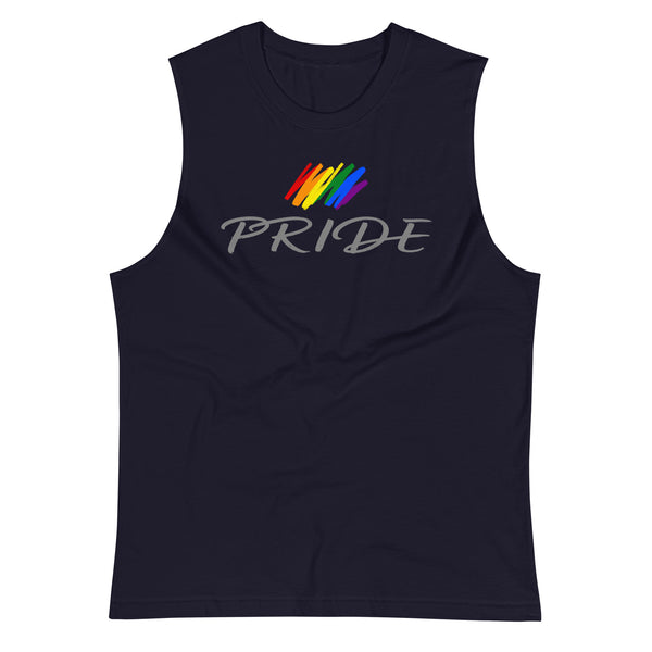 Gay Pride Rainbow Brush Strokes Front Center Graphic LGBTQ+ Unisex Muscle T-Shirt