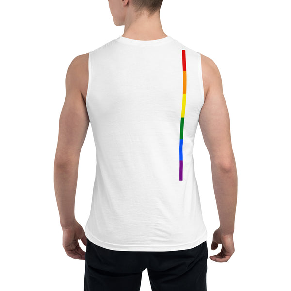LGBTQ+ Classic Gay Pride Rainbow Single Vertical Stripe Men's Muscle T-Shirt