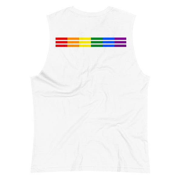 LGBTQ+ Classic Gay Pride Rainbow Triple Striped Back Unisex Muscle T-Shirt