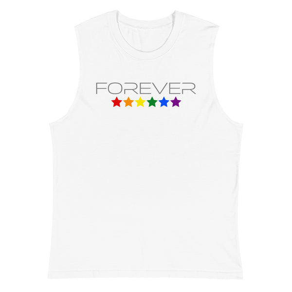 Forever Proud LGBTQ+ Gay Pride Stars Horizontal Graphic Unisex Muscle T-Shirt