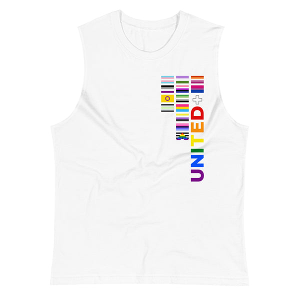 United Pride Vertical Front Graphic LGBTQ+ Unisex Muscle T-Shirt