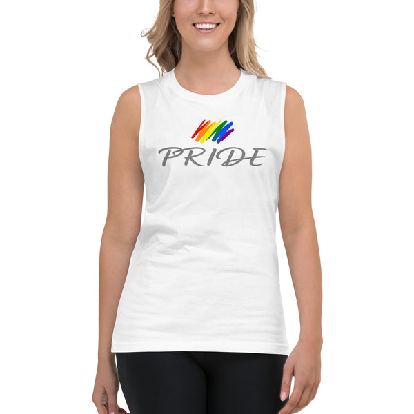 Gay Pride Rainbow Brush Strokes Front Center Graphic LGBTQ+ Unisex Muscle T-Shirt