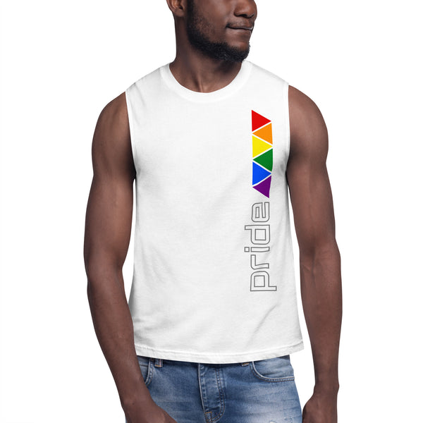 Gay Pride Rainbow Triangles Vertical Graphic LGBTQ+ Unisex Muscle T-Shirt