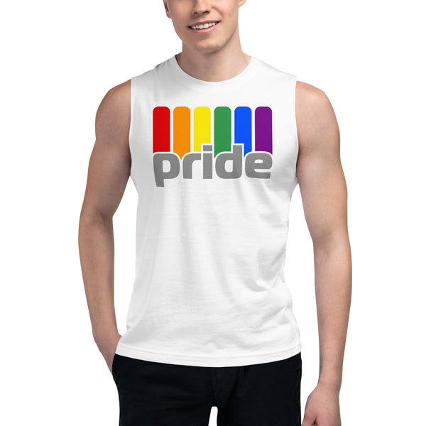 Gay Pride Rainbow Retro Graphic LGBTQ+ Unisex Muscle T-Shirt