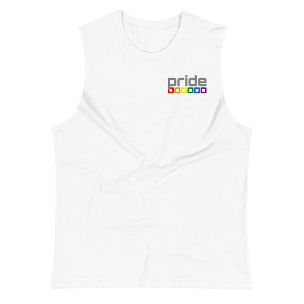 Gay Pride Rainbow Rounded Squares Small Front Graphic LGBTQ+ Unisex Muscle T-Shirt